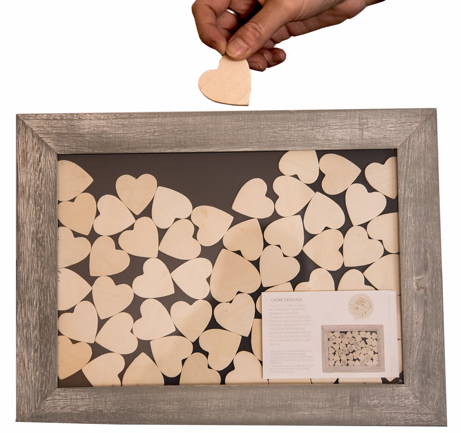 Personalisiertes Gästebuch Hochzeit Geschenk Bilderrahmen mit 53 Holzherzen zum Beschriften Geschenkidee 