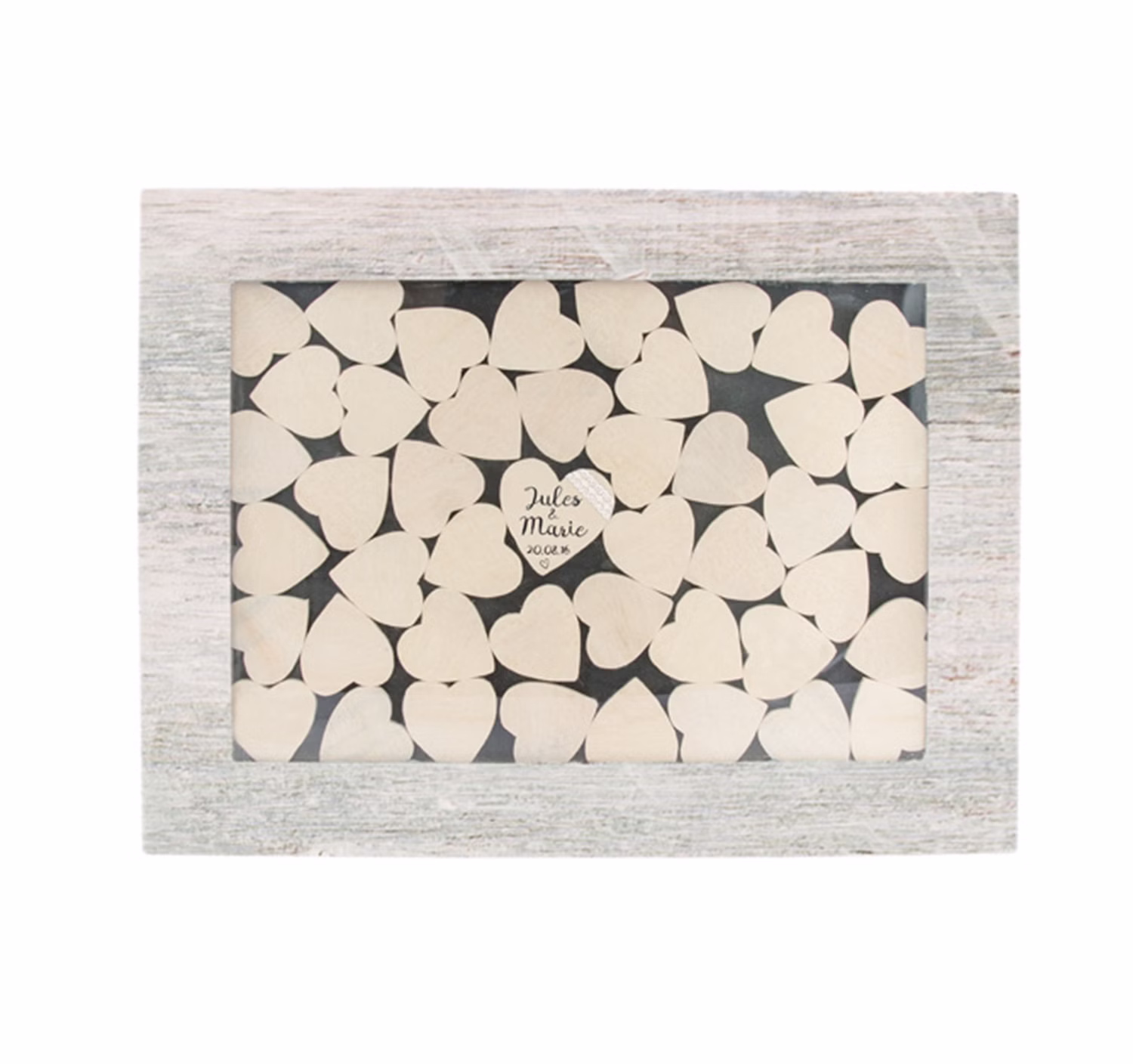 Personalisiertes Gästebuch Hochzeit Geschenk Bilderrahmen mit 53 Holzherzen zum Beschriften Geschenkidee 