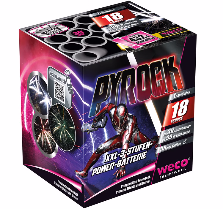 Pyrock Feuerwerksbatterie 18 Schuss, für Silvester, Hochzeiten, Geburtstage uvm. Pyrock Feuerwerksbatterie 18 Schuss, für Silvester, Hochzeiten, Geburtstage uvm.