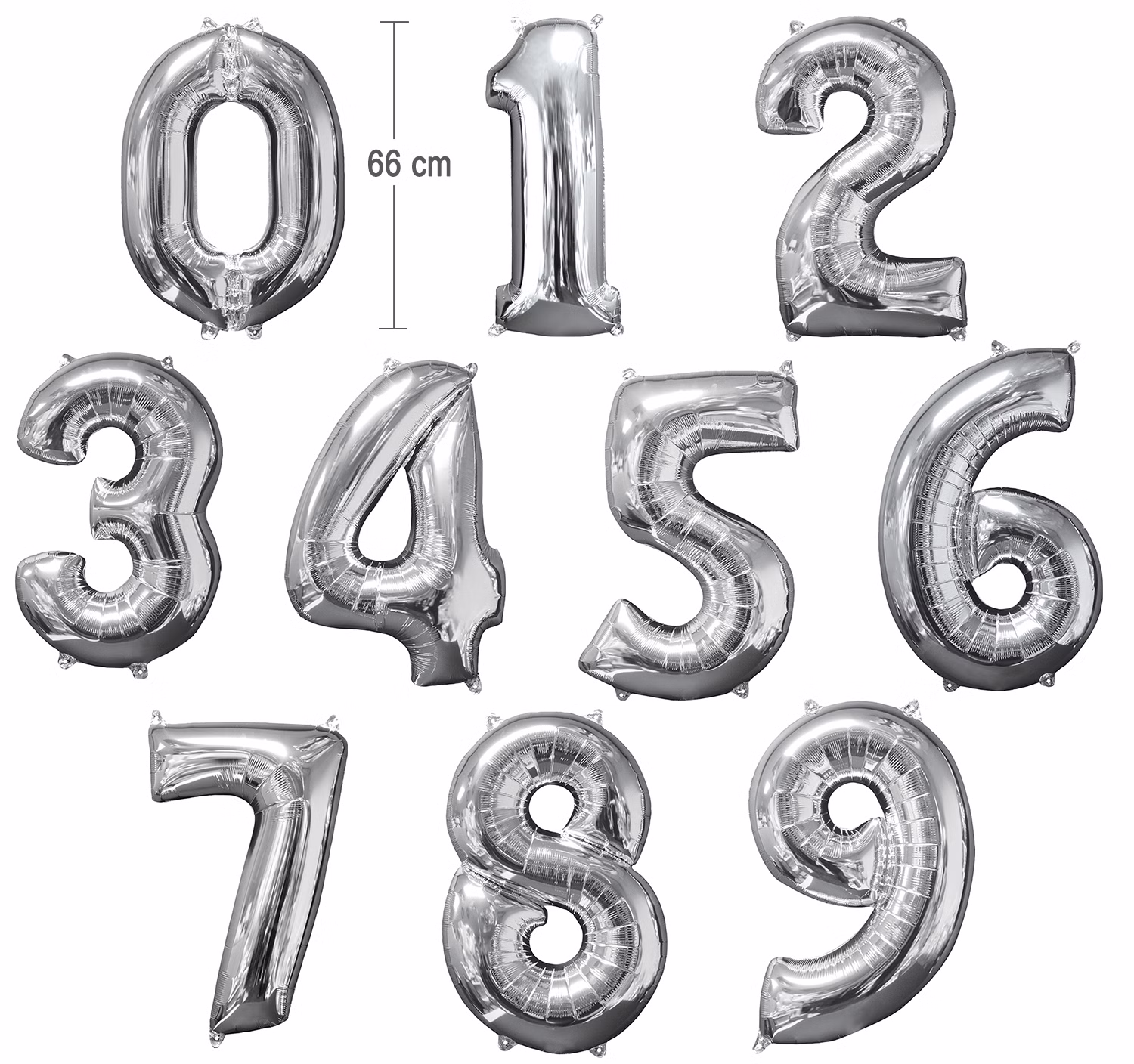Ballon Luftballon Zahl 0 bis 9 silber 66 cm Geburtstag Hochzeit Deko