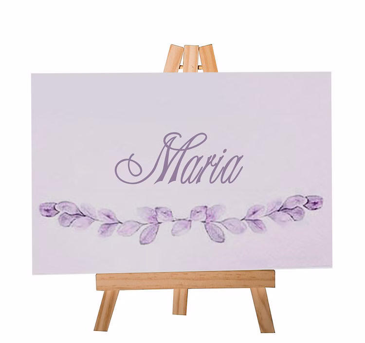 20 Mini Staffeleien Holz Kartenhalter Fotohalter Hochzeit Tischdeko Aufsteller Holz Keilrahmen Tisch-Deko Events Jubiläum SALE Party-Deko Party-Zubehör Kleine Holz-Staffelei mit Namenskarte Maria von Vorne vor weißem Hintergrund.