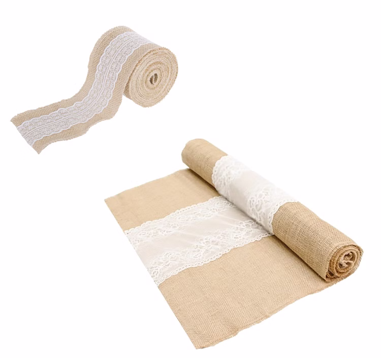 Deko-Set Tischläufer 3m x 60 cm und Band 5m x 8 cm Jute mit Spitze Hochzeit Weihanchten Bastel-Zubehör Deko-Set Tischläufer 3m x 60 cm und Band 5m x 8 cm Jute mit Spitze Hochzeit Weihanchten Bastel-Zubehör