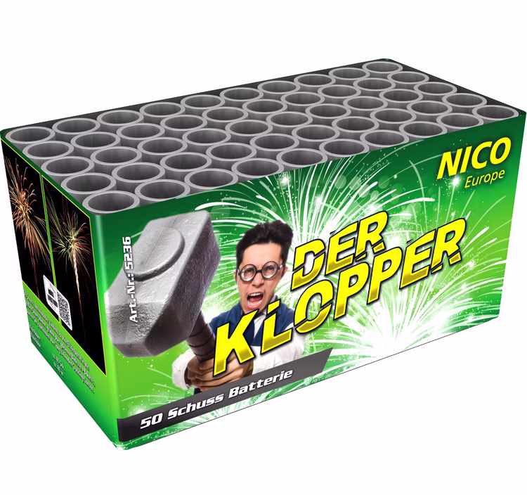 Der Klopper Feuerwerksbatterie 50 Schuss, für Silvester, Hochzeiten, Geburtstage uvm. Der Klopper Feuerwerksbatterie 50 Schuss, für Silvester, Hochzeiten, Geburtstage uvm.