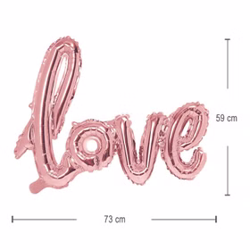 Love Folienballon Roségold 73 cm Metallic Schriftzug Deko Hochzeit Valentinstag Verlobung SALE Ballon Luftballon Party-Deko Maßdarstellung des roségoldenen Love-Folienballons mit einer Größe von etwa 73 x 59 Zentimetern.