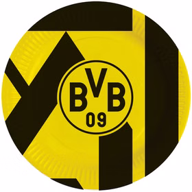BVB Borussia Dortmund Party-Set schwarz-gelb 38-tlg Party-Set Bundesliga Fußball Deko Party-Deko Tisch-Deko Gelber Borussia Dortmund Pappteller mit BVB 09 Logo und modernem Streifendesign, stabil und perfekt für Partys