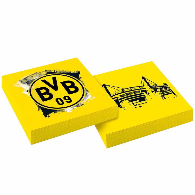 BVB Borussia Dortmund Party-Set schwarz-gelb 38-tlg Party-Set Bundesliga Fußball Deko Party-Deko Tisch-Deko Gelbe Borussia Dortmund Servietten mit BVB 09 Logo und Stadiondesign, ideal für Party, Geburtstag und Fußballabend