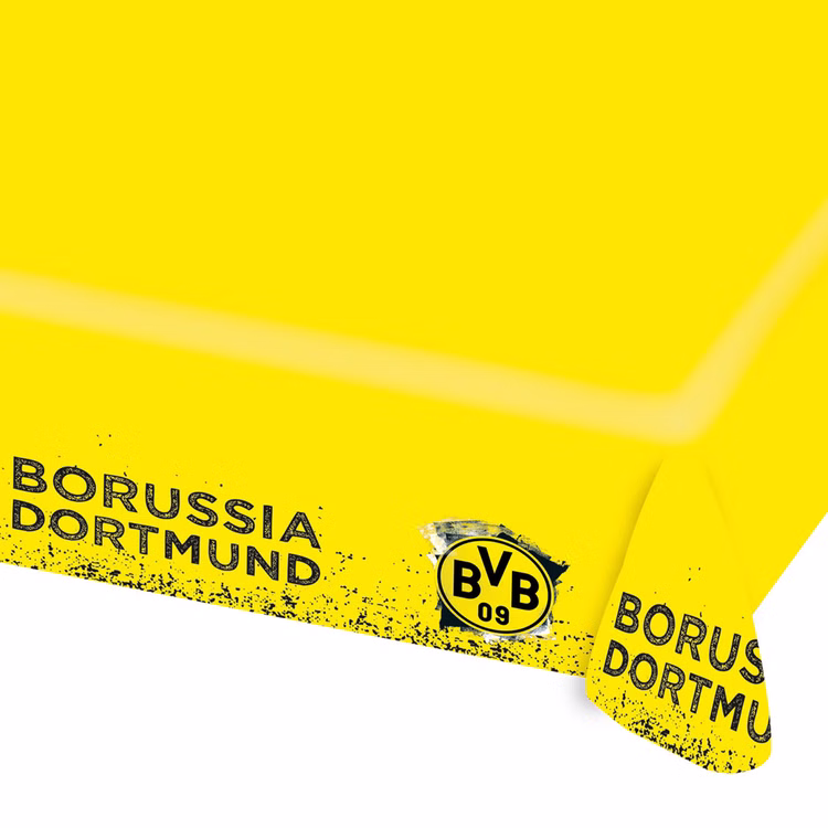 BVB Borussia Dortmund Party-Set schwarz-gelb 38-tlg Party-Set Bundesliga Fußball Deko Party-Deko Tisch-Deko Gelbe Borussia Dortmund Tischdecke mit BVB 09 Logo und Schriftzug, ideal für Fußballpartys und Fan-Dekoration
