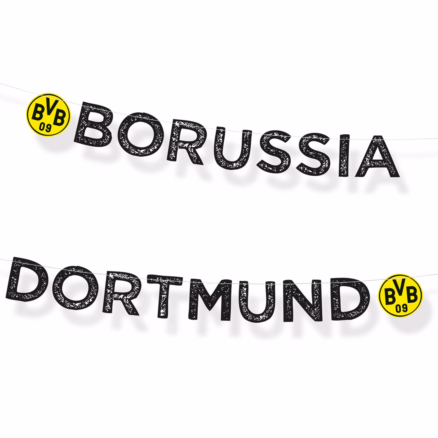 XXL BVB Borussia Dortmund Party-Set schwarz-gelb Fußball 61 Teile Partygeschirr Luftballons Party-Deko Party-Zubehör BVB 09 Banner in Gelb-Schwarz mit Vereinslogo, dekorativer Banner für Fußballparty und Fan-Deko.