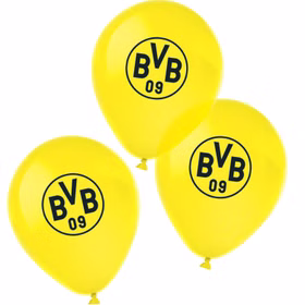 XXL BVB Borussia Dortmund Party-Set schwarz-gelb Fußball 61 Teile Partygeschirr Luftballons Party-Deko Party-Zubehör BVB 09 Luftballons in Gelb mit schwarzem Vereinslogo, dekorative Ballons für Fußballparty und Fan-Deko.