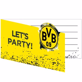 XXL BVB Borussia Dortmund Party-Set schwarz-gelb Fußball 61 Teile Partygeschirr Luftballons Party-Deko Party-Zubehör BVB 09 Einladungskarten in Gelb-Schwarz mit Vereinslogo.