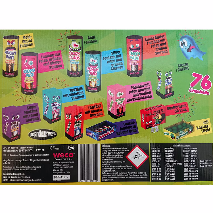 Spooky Flames Kinderfeuerwerk mit ca. 76 Einzelteilen für Kindergeburtstag oder Silvester Spooky Flames Kinderfeuerwerk mit ca. 76 Einzelteilen für Kindergeburtstag oder Silvester