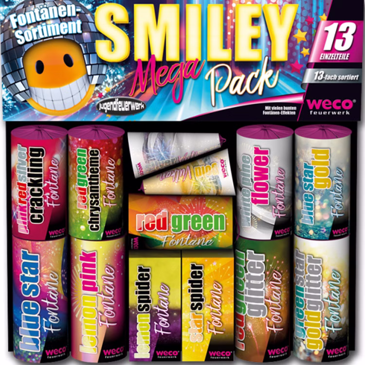 Smiley Mega Pack Kinderfeuerwerk für Kindergeburtstag oder Silvester Smiley Mega Pack Kinderfeuerwerk für Kindergeburtstag oder Silvester