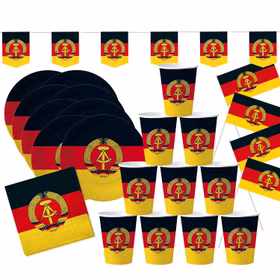 DDR Party-Set Deko für 8 Personen 49-tlg. Pappgeschirr Mottoparty Nostalgie schwarz rot gold Ostalgie Andere Länder