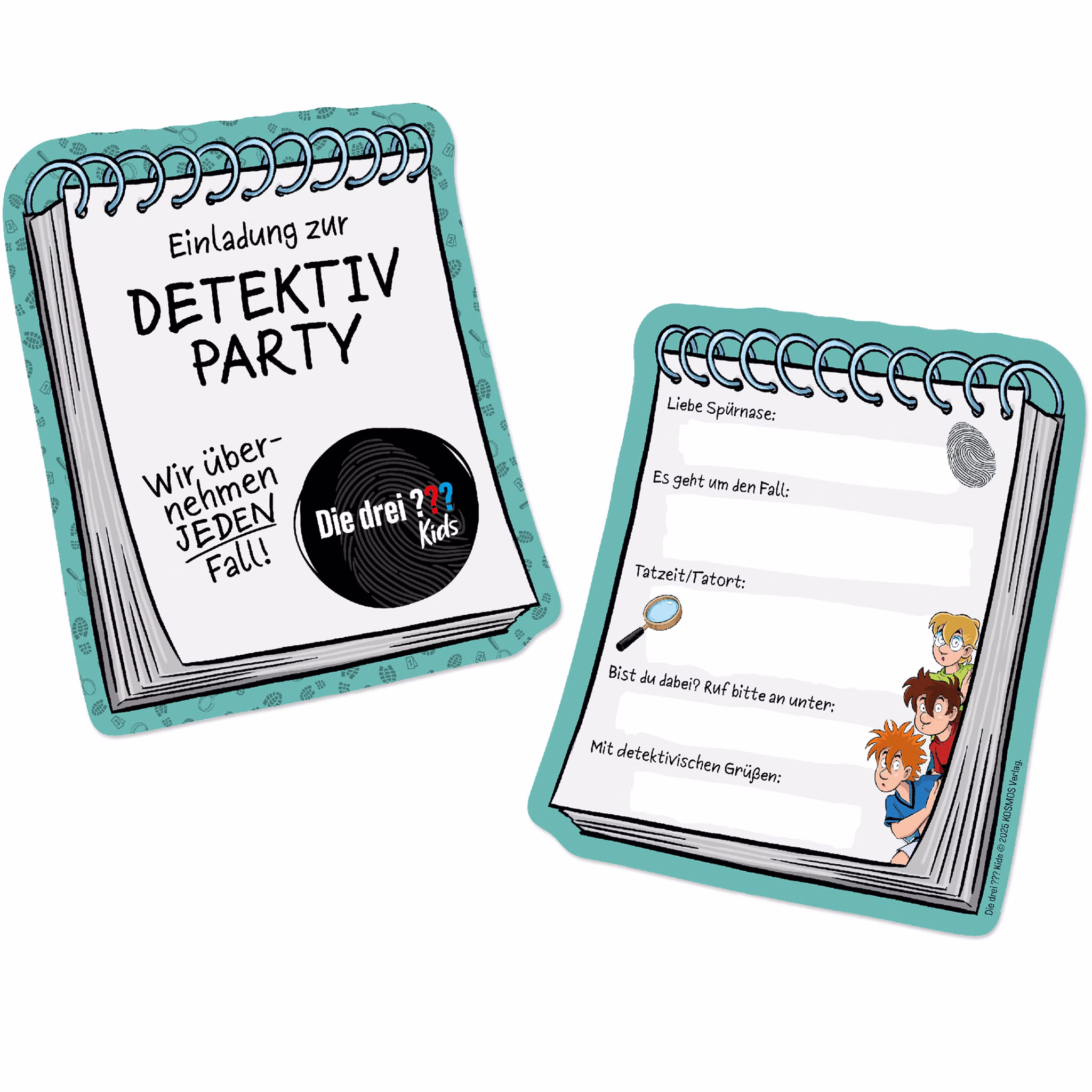 XXL Die drei ??? Kids Party-Set Kindergeburtstag 8 Kinder 117 Teile Pappgeschirr Mottoparty Tischdeko Luftballons Deko Die drei Fragezeichen Zubehör Einladungskarten