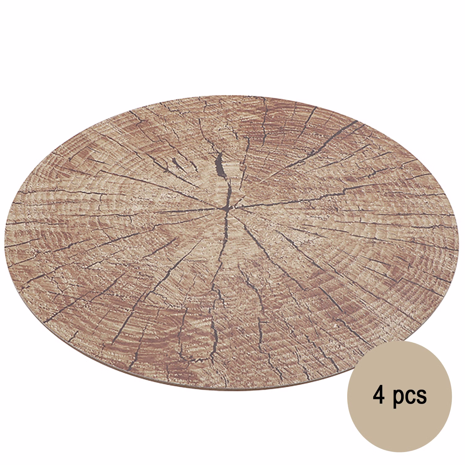 Untersetzer Holz-Optik 4er Platz-Set 38 cm rund abwischbar Tisch-Deko Hochzeit Geburtstag Sommerfest Dekoration Platz-Set