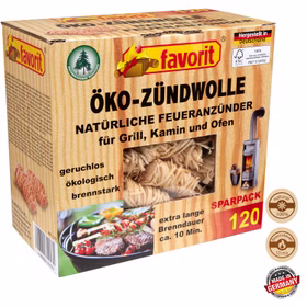 Öko-Zündwolle im 120er Karton von Favorit Grillanzünder und Kaminanzünder Öko-Zündwolle im 120er Karton von Favorit Grillanzünder und Kaminanzünder