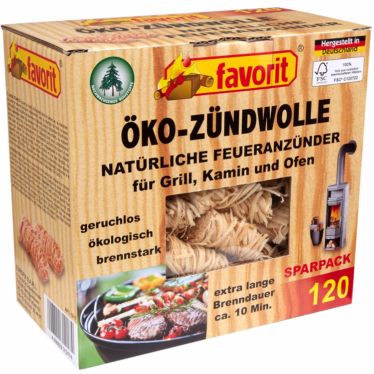 Öko-Zündwolle im 120er Karton von Favorit Grillanzünder und Kaminanzünder Öko-Zündwolle im 120er Karton von Favorit Grillanzünder und Kaminanzünder