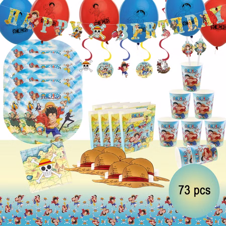 XXL One Piece Party-Set Kindergeburtstag 73-tlg. Party-Deko Tischdeko Deko Dekoration Kindergeburtstag Geburtstag Manga Anime Comic Filmheld Party-Geschirr Dekoratives One Piece Party-Set für Kinder und Erwachsene.