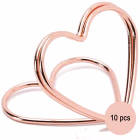 Tischkartenhalter Herzen Roségold 10 Stück Platzkartenhalter Hochzeit Geburtstag SALE Fotohalter Rosé Tischdeko Taufe Jugendweihe Kommunion Tisch-Deko Dekoration Zubehör Roségoldfarbene Tischkartenhalter aus Metall in romantischer Herzform als elegante Tischdekoration mit dem Hinweis, dass 10 stück enthalten sind.