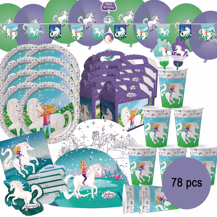 Sternenschweif XXL Party-Set Einhorn 78-tlg. Tisch-Deko Party-Zubehör Einhorn Märchen Kindergeburtstag Geschirr-Dekoration Sternenschweif XXL Party-Set Einhorn 78-tlg. Tisch-Deko Party-Zubehör Einhorn Märchen Kindergeburtstag Geschirr-Dekoration