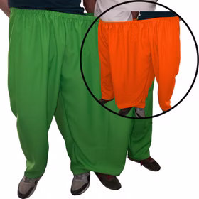 Grüne und Orangefarbene Doppelhose für zwei Personen mit vier Hosenbeinen