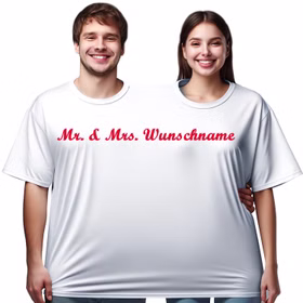 Doppel T-Shirt für 2 Personen Wunschname Nachname für Geburtstage & Hochzeiten Partyspiel Fun-T-Shirt Fasching Karneval Mottoparty Wunschname Doppel T-Shirt für 2 Personen Wunschname Nachname von Vorne Hinweis: KI generiertes Bild