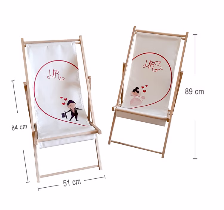 Personalisierter Partner Liegestuhl Mrs. & Mrs. mit Wunschname Datum Hochzeitsgeschenk 2 Stück Traupaar gleichgeschlechtliche Ehe Geschenkidee Hochzeit Maße und Größenangaben des Liegestuhls