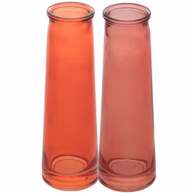 Vase Soliflore Samba 14,5 x 5 cm Blumenvase Deko-Vase Hochzeit Vintage Glasvase Dekoration Wohnen Vase Soliflore Samba Orangefarbene und rosafarbene Glasvasen nebeneinander