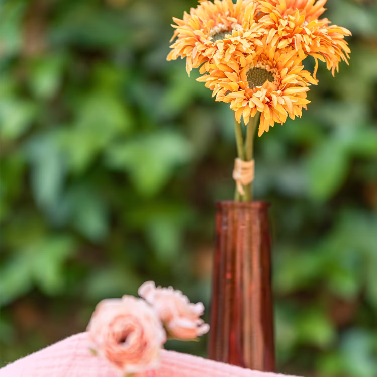 Vase Soliflore Samba 14,5 x 5 cm Blumenvase Deko-Vase Hochzeit Vintage Glasvase Dekoration Wohnen Vase Soliflore Samba Orangefarben dekoriert mit gelben Blumen