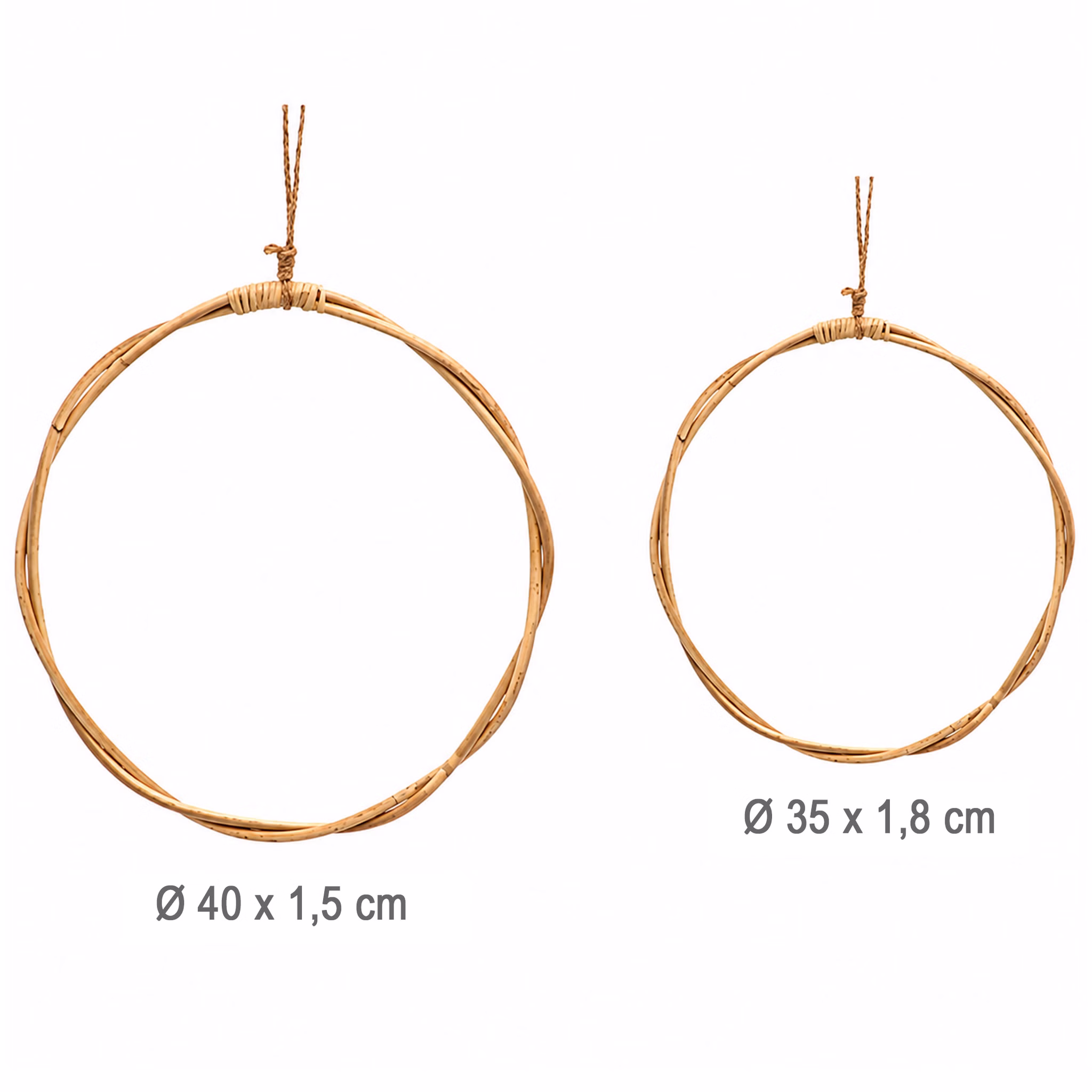 2er-Set Rattan-Kranz mit Maßangaben.