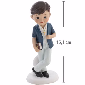 Kommunion Deko Tortenfigur für Kommunionskuchen Junge mit Kreuz 15 cm weiß blau Erstkommunion Jugendweihe Kommunions-Deko Tisch-Deko Dekoration Tortenfigur Kommunion Tortenfigur Junge mit Kreuz und Bibel – mit Maßangabe: Höhe 15,1 Zentimeter.