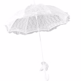 Schirm Weiß Ø 65 cm für Hochzeit Trauung mit Spitze 80 cm lang Kostüm-Zubehör Fasching Karneval Barock Deko Foto-Shooting Schirm Weißer Spitzenschirm aufgespannt mit 65 Zentimeter Durchmesser und weißem Kunststoffgriff von Vorne