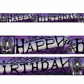 Wednesday Happy Birthday Banner 200 x 18,5 cm Party-Zubehör Deko SALE Party-Deko Dekoration Geburtstag Geburtstagsbanner Offiziell lizenzierter Wednesday Happy Birthday Banner auf weißem Hintergrund.