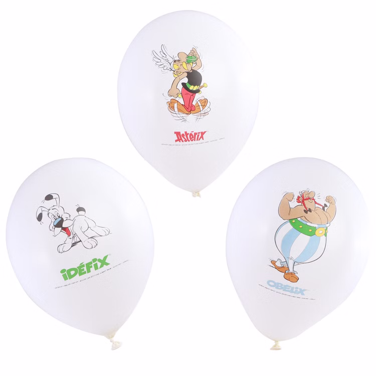 Asterix & Obelix Ballon-Set 9-tlg. Party-Deko Zubehör Kindergeburtstag Weiße Luftballons mit Idefix Asterix und Obelix farbig bedruckt