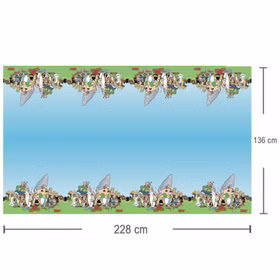 XXL Asterix & Obelix Geburtstag Party-Set Tisch-Deko 85-tlg. Part-Deko Kindergeburtstag Comic-Helden Dekoration gedeckter Tisch Asterix & Obelix Tischdecke mit Comicmotiv und Maßangaben 136 x 228 cm in rechteckiger Darstellung.