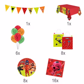Übersicht über die Bestandteile des Party-Sets Miraculous