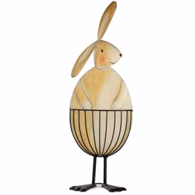 XXL Hase 80 cm mit Korb aus Metall Osterhase Osternest Deko Ostern Osterfest Dekoration für Zuhause Frühling Hase mit Korb aus Metall von Vorn
