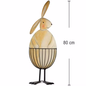 XXL Hase 80 cm mit Korb aus Metall Osterhase Osternest Deko Ostern Osterfest Dekoration für Zuhause Frühling Hase mit Korb aus Metall von Vorn mit Größenangabe von 80 Zentimeter