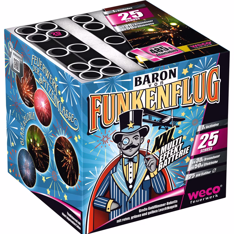 Baron Funkenflug Feuerwerk Batterie 30 Sek. von Weco für Silvester oder Geburtstagsfeuerwerk Baron Funkenflug Feuerwerk Batterie 30 Sek. von Weco für Silvester oder Geburtstagsfeuerwerk