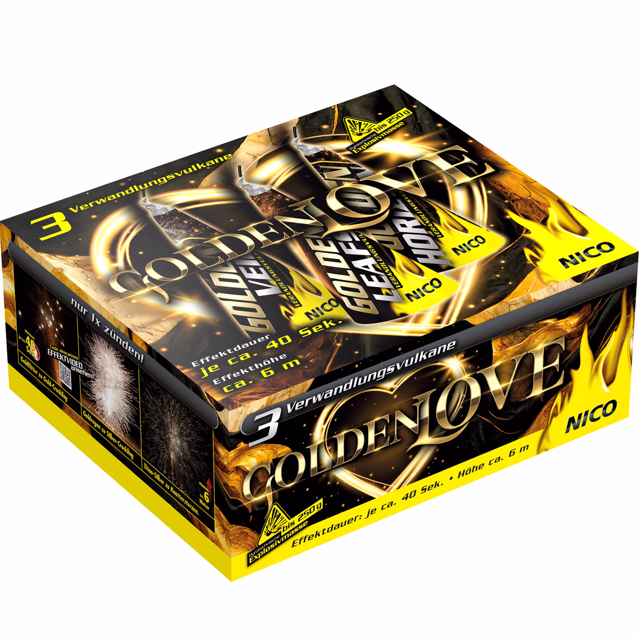 Golden Love - 3er Vulkan mit je 40 Sek. von Nico, leises Feuerwerk Golden Love - 3er Vulkan mit je 40 Sek. von Nico, leises Feuerwerk