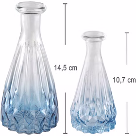 2 Vasen mit Blauem Farbverlauf 14,5 und 10,7 cm Tischdeko Hochzeit Geburtstag Vasen-Set Tischvasen für Blumen & Dekoration Tisch-Deko Hochzeit Geburtstag Blumenvasen dekorative Vasen gedeckter Tisch Maßangaben