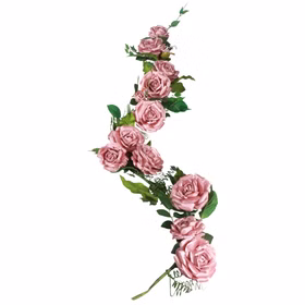 Rosen Girlande Tischdeko Luxus Rosen Puderrosa Samt 20 cm x 2 m Deko Hochzeit Tischdeko Deko-Ideen Geburtstag festliches Ambiente Rosengirlande in Altrosa mit Blättern und Blüten, 20 x 200 cm lang, dekorativ gebunden.