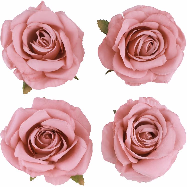 Rosenblüten Altrosa 4er Set 11 x 6 cm Deko Rosenköpfe für Hochzeit Geburtstag Tischdeko Deko-Ideen Kunstblumen Bastelbedarf Vier altrosa Deko-Rosenköpfe im 4er-Set, je 11 x 6 cm groß.
