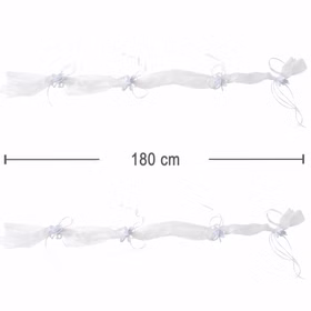 Autoschmuck Deko 2 Girlanden mit Blüten Weiß 180 cm Motorhaube Hochzeitsauto Wedding Car Organza-Girlande mit Rosenblüten Dekoration Produktabbildung der weißen Hochzeitsgirlanden mit Maßangabe von 180 cm Länge.