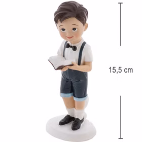 Kommunion Tortenfigur Junge mit Bibel 15,5 cm Kommunionskuchen Deko Weiß Blau Erstkommunion Jugendweihe Kommunions-Deko Tisch-Deko Dekoration Tortenfigur Kommunionsfigur Junge mit Bibel und festlicher Kleidung, Höhe ca. 15,5 cm – ideale Tortenfigur für Kommunionskuchen.