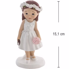 Kommunion Figur Mädchen mit Bibel & Blumenkranz 15 cm Torten-Deko Erstkommunion Jugendweihe Kommunions-Deko Tisch-Deko Dekoration Tortenfigur Kommunionfigur Mädchen aus Kunstharz mit Blumenkranz und Bibel, Höhe 15,1 cm, mit Maßangabe zur Größenübersicht.
