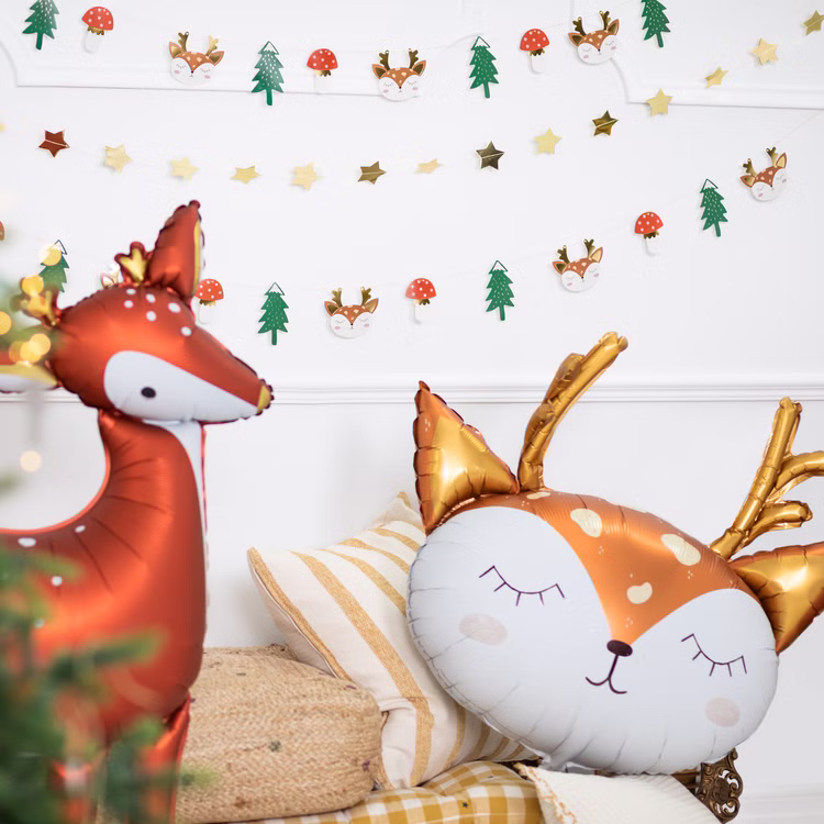 Reh Folienballon Feli das Rehkitz 73 x 64 cm Tierballon Party-Deko Rentier Weihnachten Weihnachts-Deko Geburtstag Luftballon-Deko Waldtier Kindergeburtstag Party-Zubehör Reh Folienballon Feli als Deko im Kinderzimmer, Tierballon mit Waldmotiv für Geburtstag und Feier.
