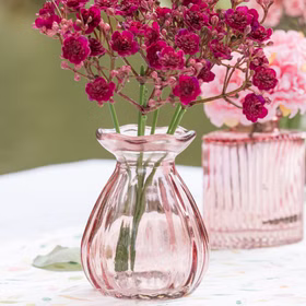 Glasvasen Set „Corolle“ 2er – Mini & große Blumenvase Tisch-Deko Rosa Grün Transparent Blumenvasen gedeckter Tisch Familienfest Hochzeit Geburtstag Jubiläum Kommunion Möbel & Wohnen Accessoires Kleine rosafarbene Glasvase mit pinken Blüten als stilvolle Tischdekoration – detailreiche Mini-Vase aus Glas.