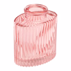 Mini Glasvase „Helios“ 8 cm hoch Tisch-Deko Vase Vintage Tisch-Deko Hochzeit Geburtstag Vase aus Glas festliche Tischdeko Wohnaccessoire Glasvase dekorativ Mini-Glasvase „Helios“ in Rosa mit geriffelter Oberfläche, rechteckiger Form und kleiner Öffnung auf hellem Hintergrund.