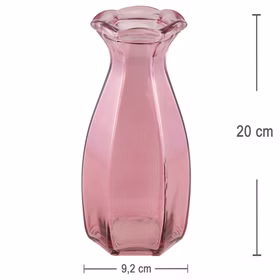 Rosa Glasvasen Set 3er Tischdeko 2 Mini & 1 große Vase Hochzeit & Geburtstag Tisch-Deko dekoratives Vasen-Set aus Glas Festtafel Dekoration gedeckter Tisch Wohnaccessoire Möbel & Wohnen Rosa Blumenvase aus Glas mit Maßangaben 9,2 cm Breite und 20 cm Höhe auf hellem Hintergrund.